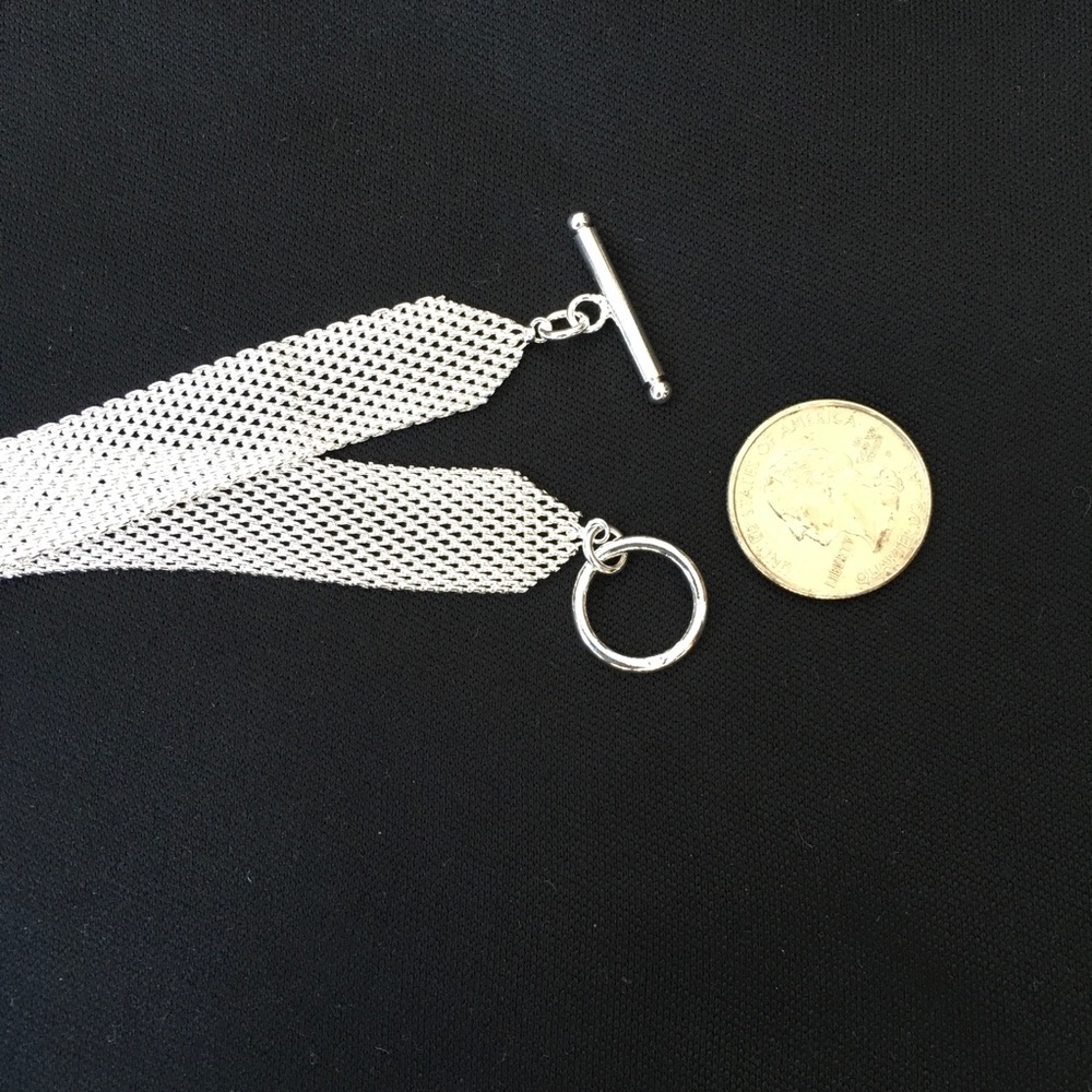 Wide 925 Silver Mesh Toggle Bracelet - Picture 6 of 7